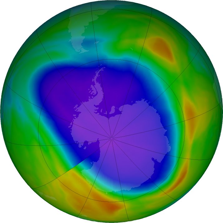 Antarctic ozone map for 09 October 2021